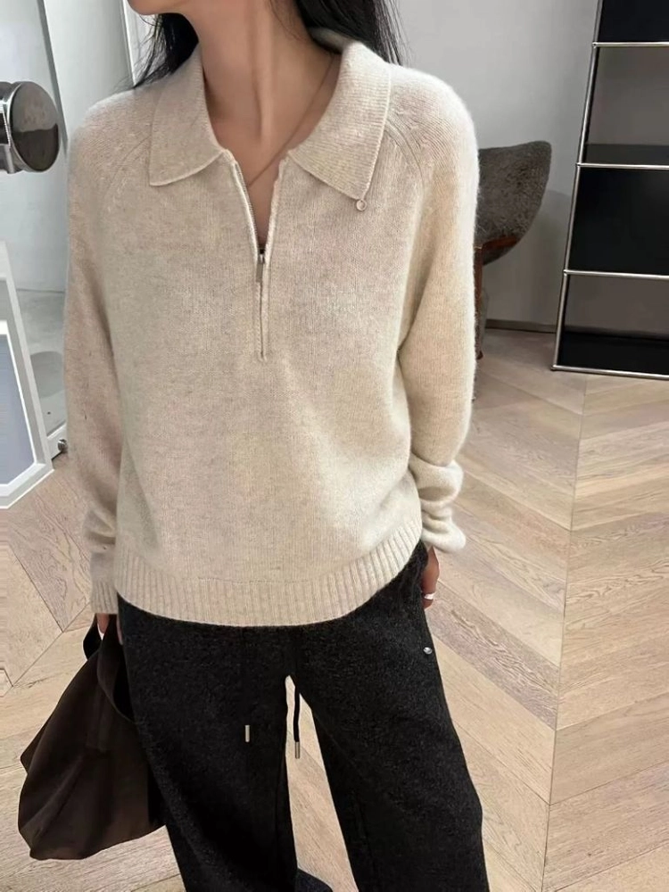 [새상품/1+1할인] 뽀송 여리핏 골지 하프집업 카라 니트 이미지