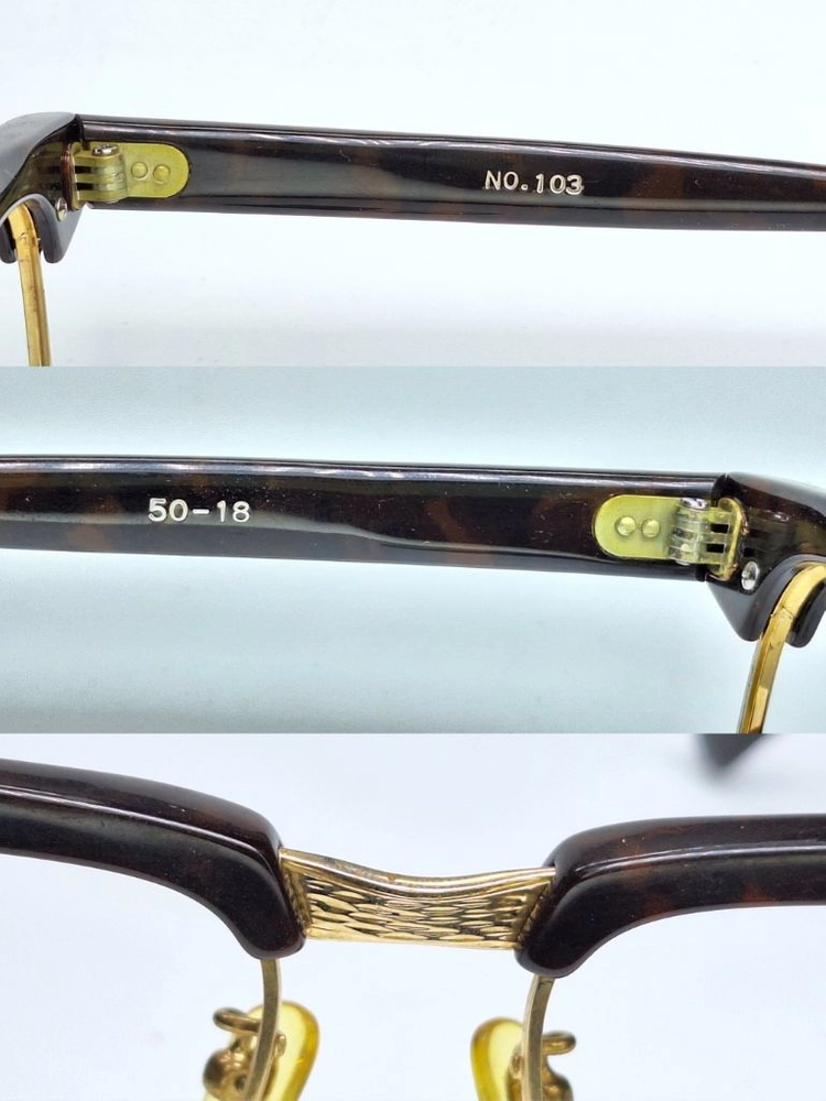 No.103 안경테 50mm 콤비 하금테 일본 빈티지 데드스톡 아메카지 레트로 클래식 앤틱 복고 Y2K 패션 수입 이미지