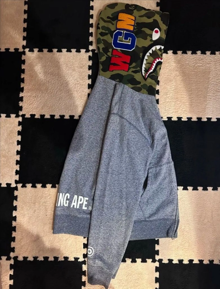 베이프(Bape) 샤크 타이거 카모 풀집 후드 집업 그레이 L 이미지