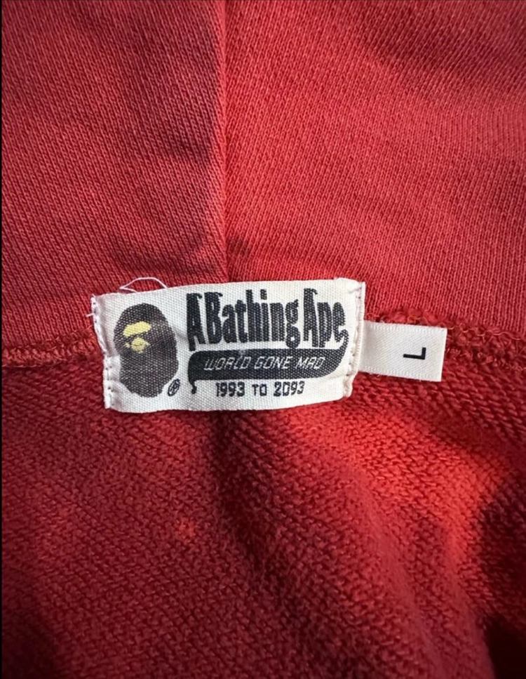 베이프(Bape) 샤크 하프 앤 하프 카모 풀 집업 후드 레드 L 이미지