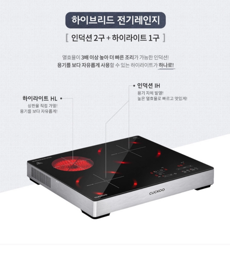 쿠쿠 전기레인지 3구 하이라이트/인덕션 CIHR-FL305FB (인덕션 가능) 이미지
