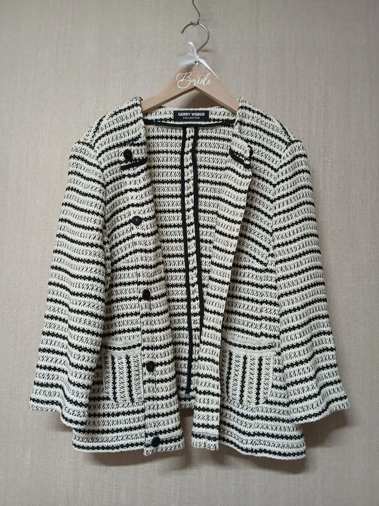 [정품] GERRY WEBER 블랙앤화이트 트위드 노카라 자켓 (독일 명품 브랜드) 이미지