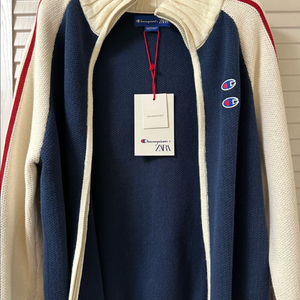 자라 x 챔피온 컬러 블록 스트라이프 가디건 네이비 블루(새제품) 이미지
