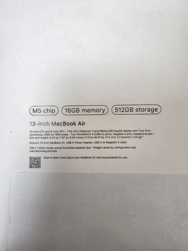 Macbook air M5칩 13인치 16GB/512GB 실버 미개봉 이미지