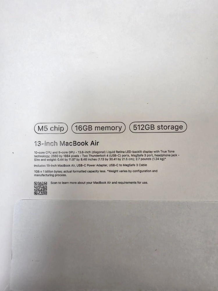 Macbook air M5칩 13인치 16GB/512GB 실버 미개봉 이미지