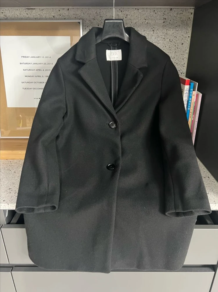 ZARA 완전 깔끔한 블랙 클래식 기본핏 코트 11-12세 이미지