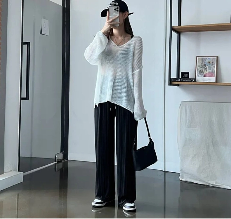 스트라이프 와이드팬츠/냉장고팬츠/여름팬츠/시원한팬츠/바캉스/여행룩/꾸안꾸 이미지