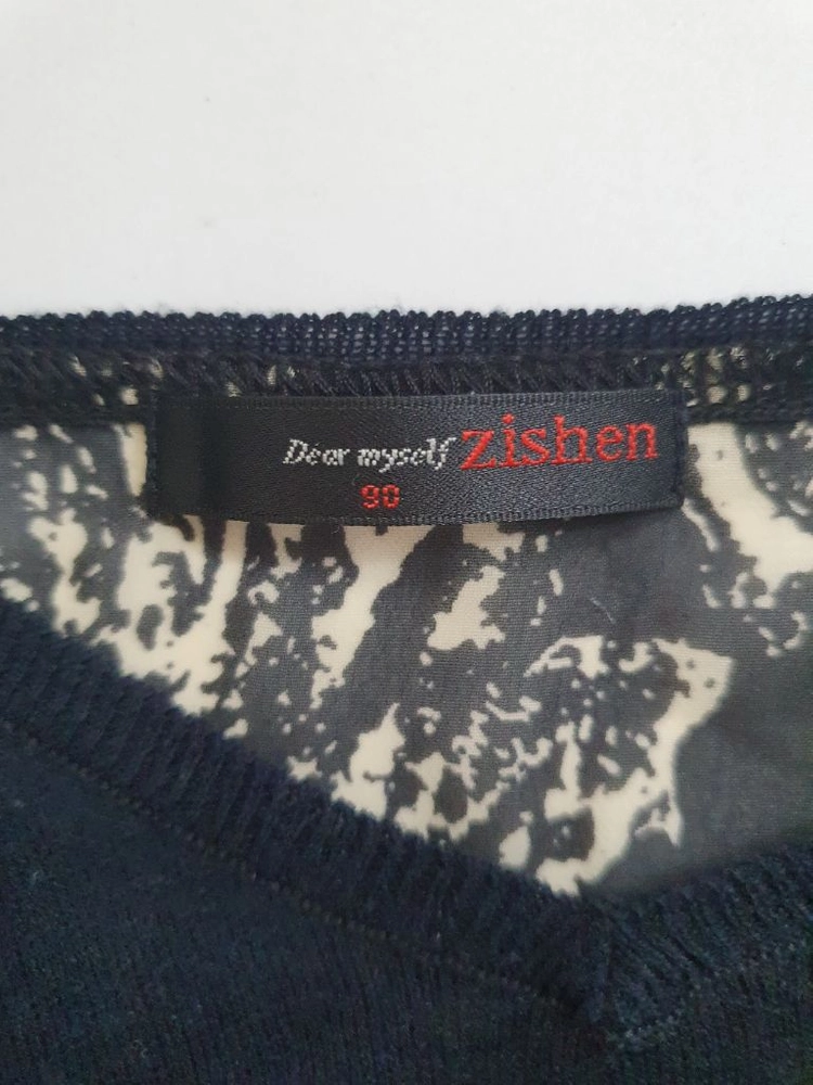 zishen 90 블랙 페이즐리 배색 티셔츠 이미지