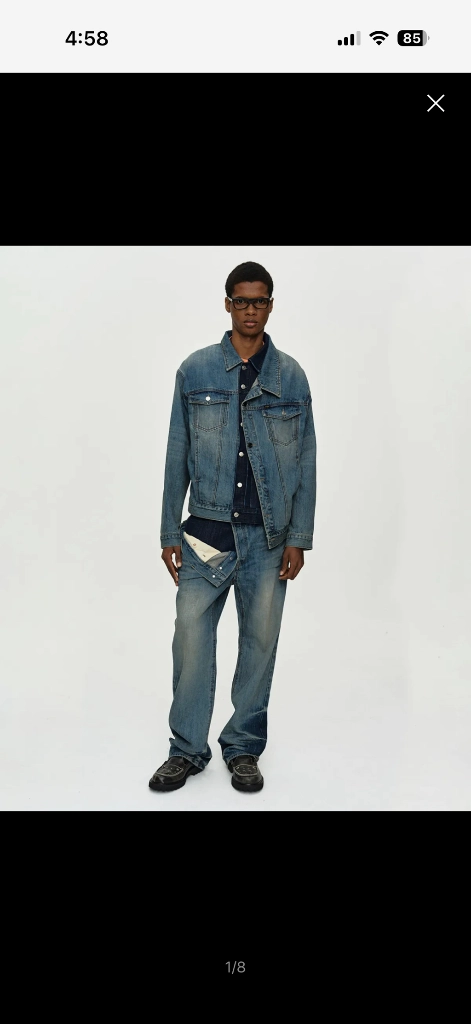 (32)앤더슨벨 UNISEX ASYMMETRIC LAYERED WIDE-LEG JEANS apa871u 이미지
