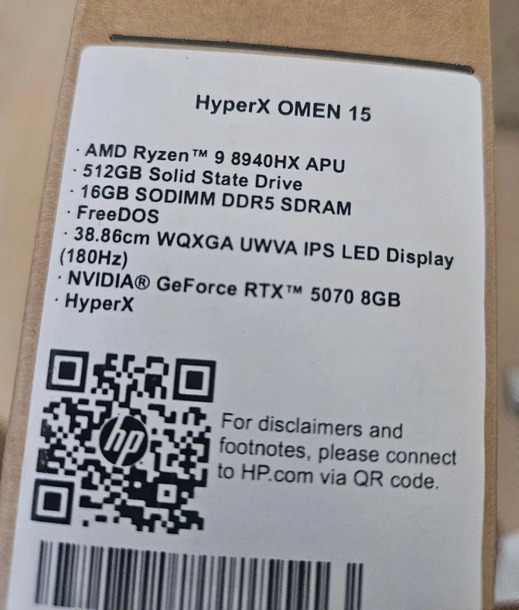 (미개봉) HP오멘15-gb0135AX 라이젠9 RTX5070 게이밍노트북 이미지