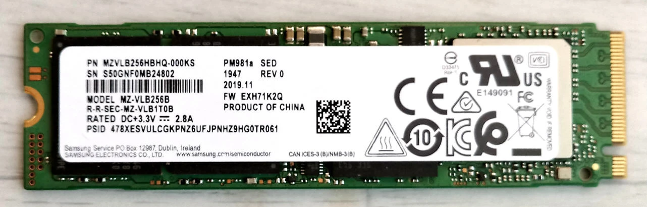 삼성 256GB M.2 NVMe SSD 이미지
