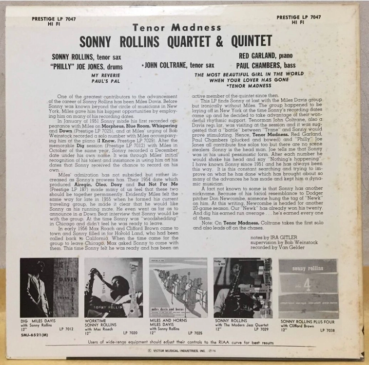 LP ; sonny rollins - tenor madness 소니 롤린스 재즈 명반 엘피 jazz 이미지