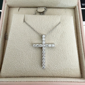 새상품 랩다이아 18k 화이트골드 크로스 목걸이 이미지
