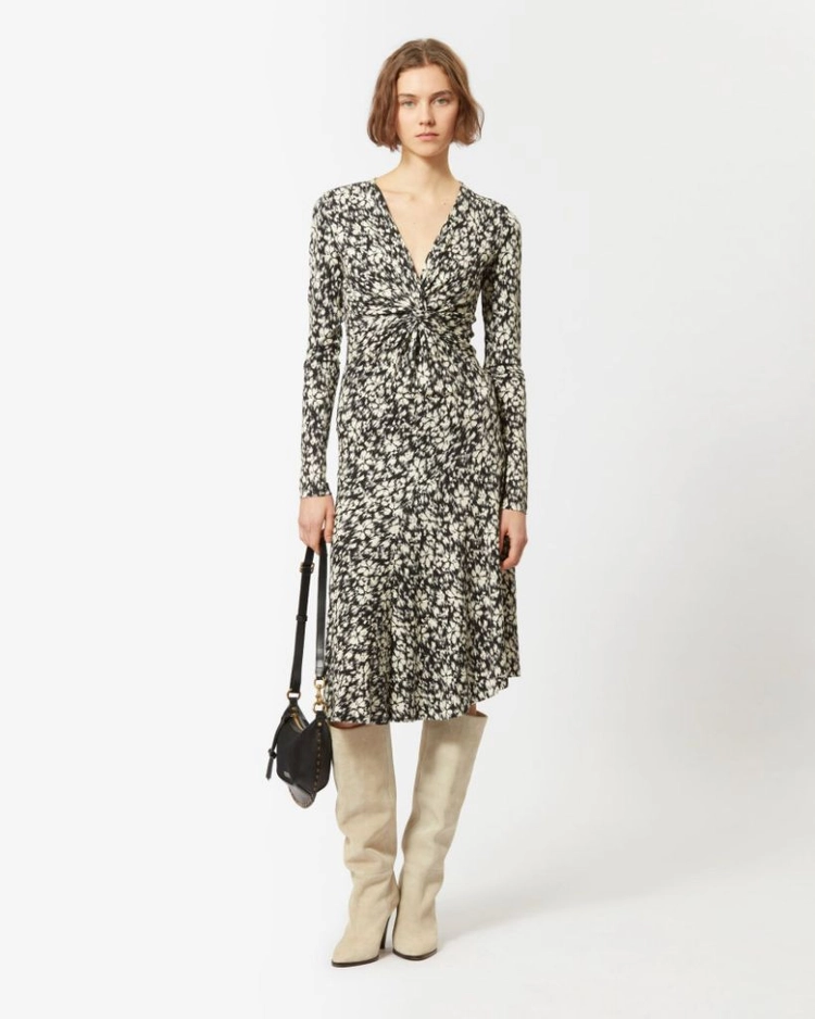 이자벨 마랑 에뚜왈 ISABEL MARANT TOILE 라니아 플로럴 프린트 미디 원피스 블랙 화이트 36 이미지