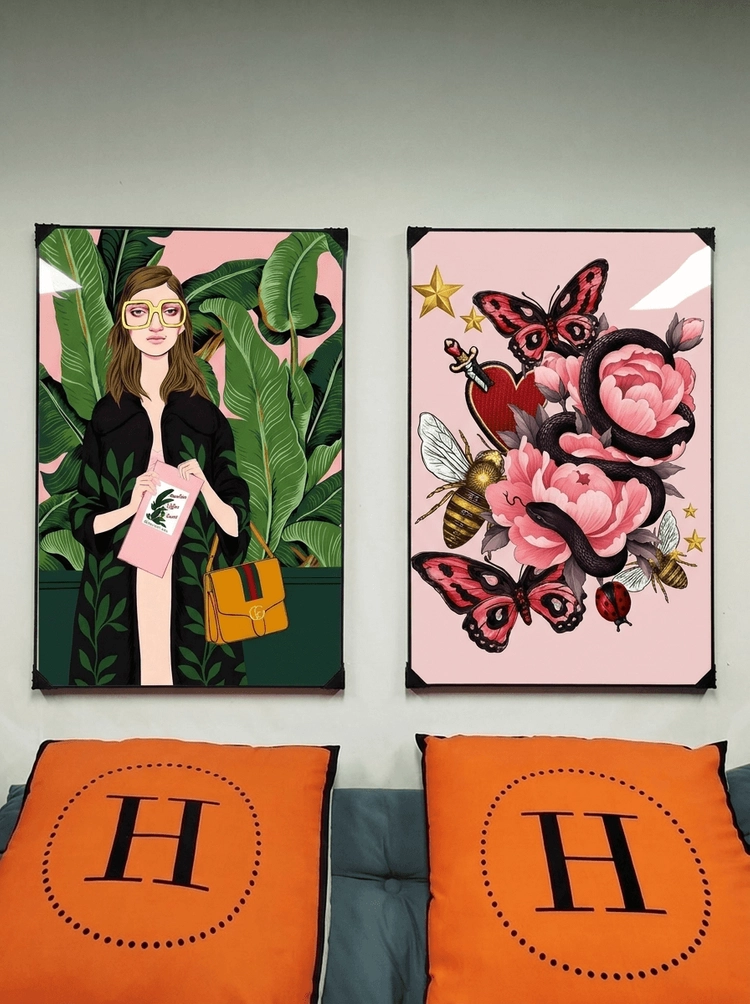 꽃 꽃그림 나비 그림 액자 팝아트 인테리어소품 꽃액자 대형그림액자 거실인테리어 아트포스터 캔버스액자 팝아트액자 이미지