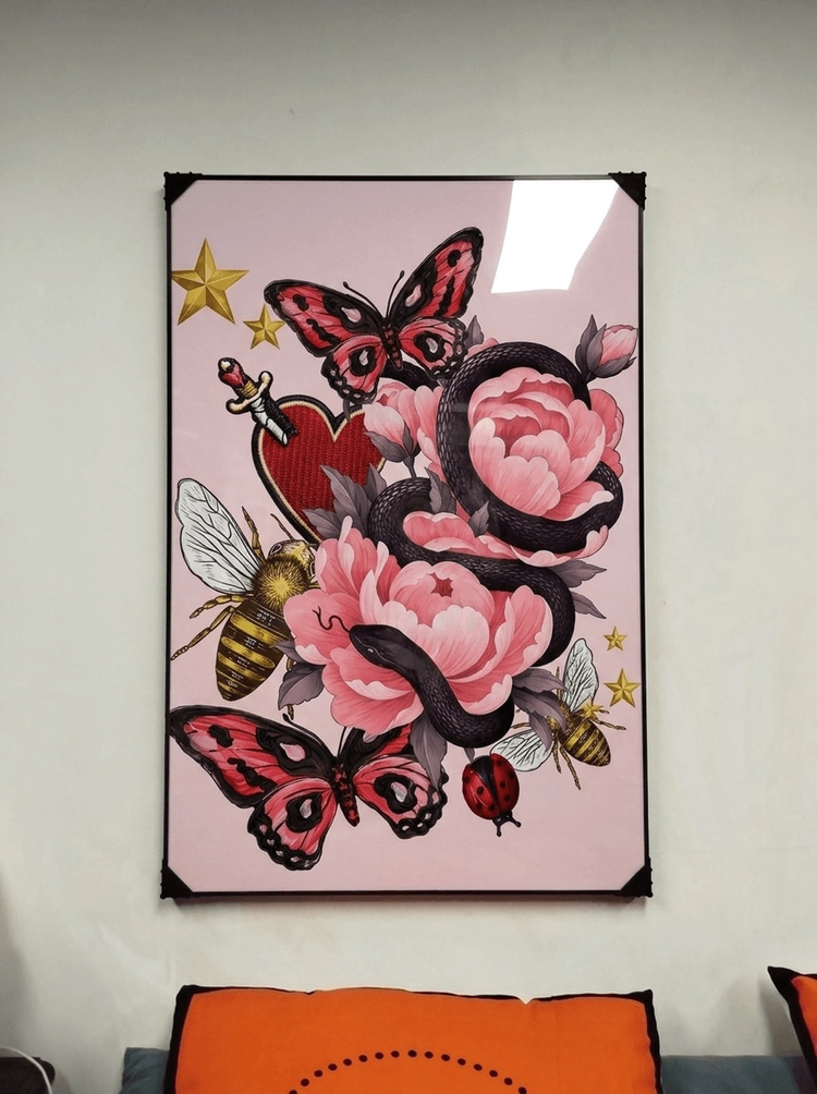 꽃 꽃그림 나비 액자 팝아트 인테리어소품 꽃액자 대형그림액자 거실인테리어 아트포스터 캔버스액자 팝아트액자 이미지