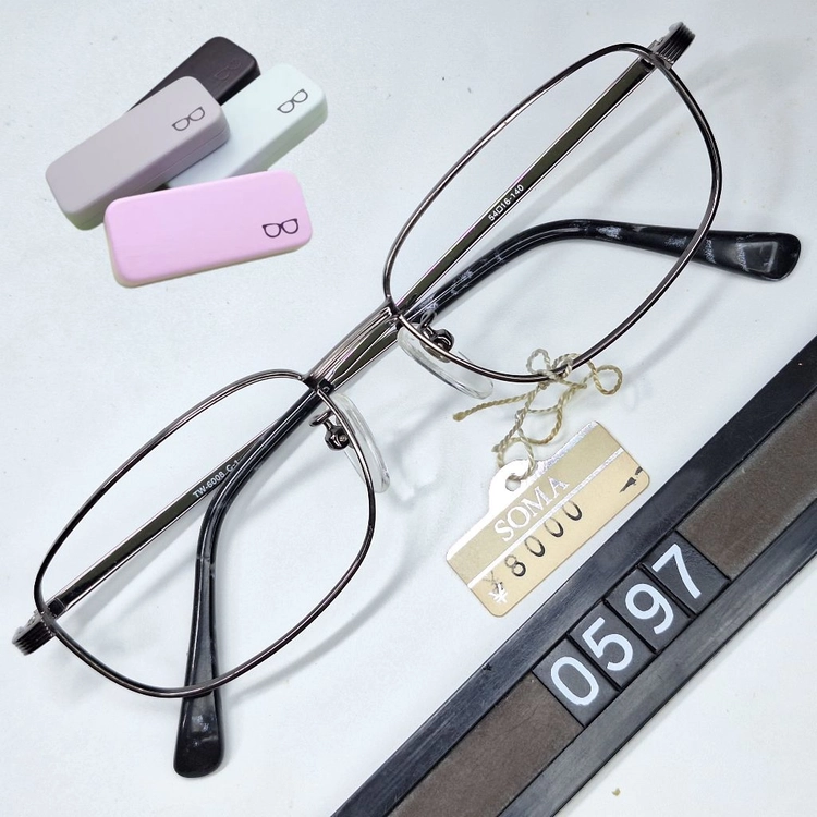 TW-6008 안경테 54mm 건메탈 슬림 스퀘어 긱시크 일본 빈티지 데드스톡 아메카지 레트로 Y2K 클래식 패션 이미지