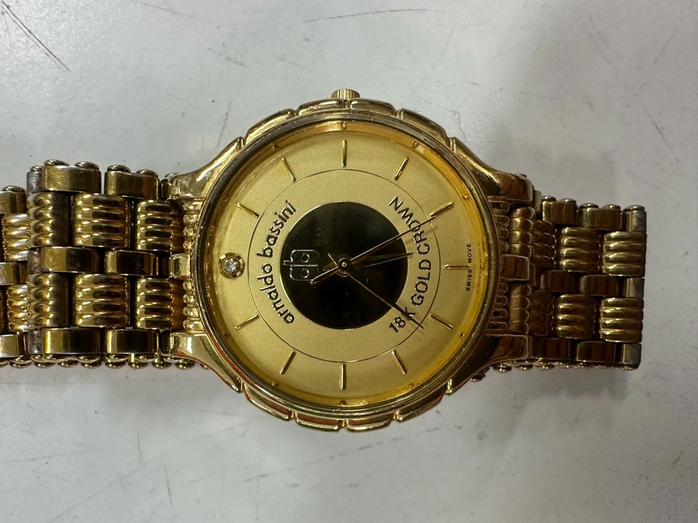 희귀 아놀드바시니 18K 골드크라운 스위스무브 32mm 남녀공용 골드 메탈시계 배터리교체 정상작동 빈티지워치 판매 이미지
