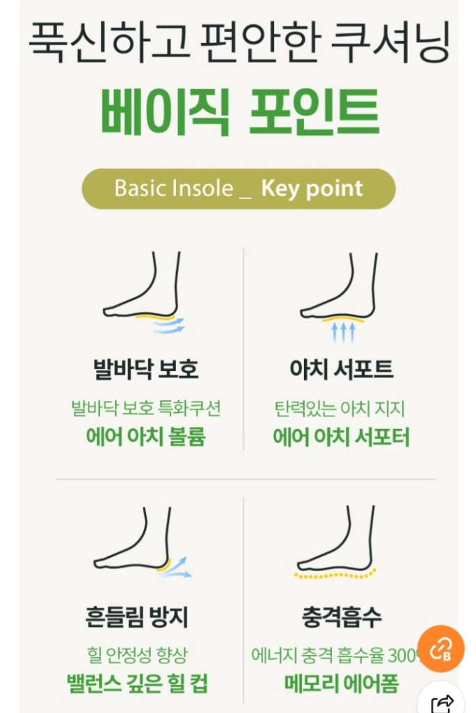 탁구화에 최적화된 깔창)포렉스 하이볼륨슬림베이직. 족저근막염예방M 235~270mm(블랙)L 275~300mm(그린 이미지