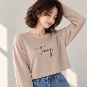 새상품 베이지 Things 레터링 골지 크롭 긴팔티 FREEㅡ무배 이미지