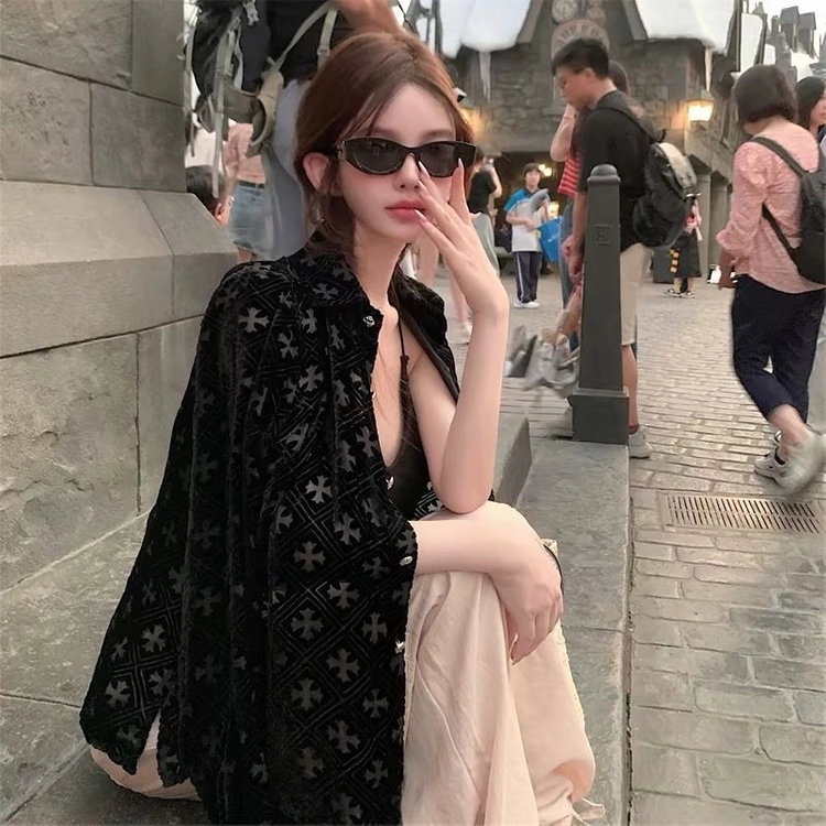 크롬하츠 스타일 벨벳 시스루 십자가 셔츠 (여성 L / 국내배송) 이미지
