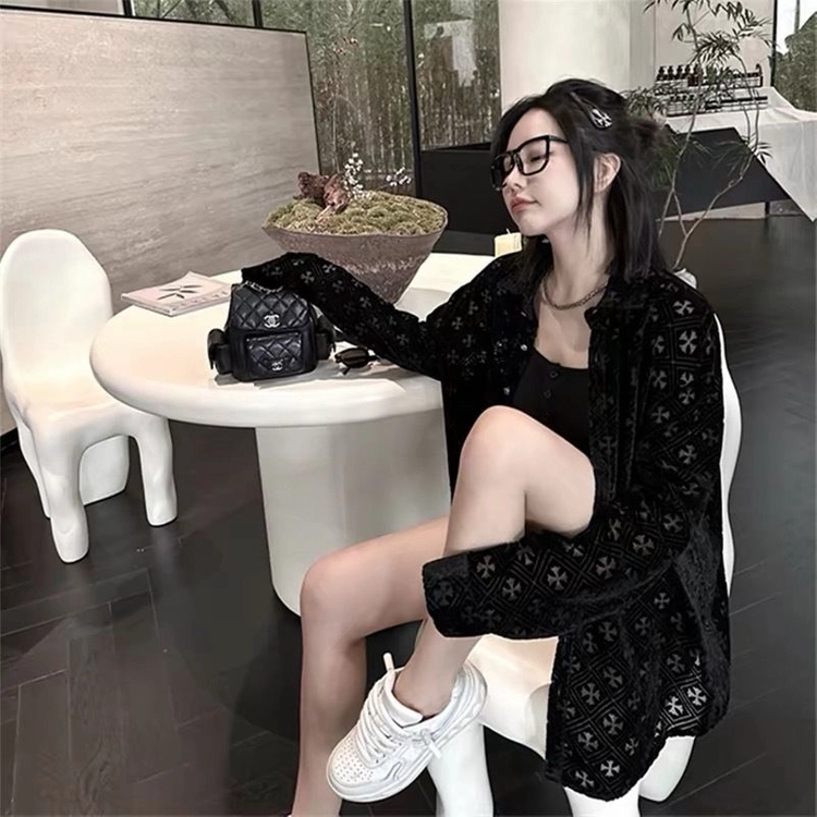 크롬하츠 스타일 벨벳 시스루 십자가 셔츠 (여성 L / 국내배송) 이미지