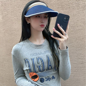 진주 썬캡 블루 바캉스 모자 여름 라탄 선캡 모자 이미지