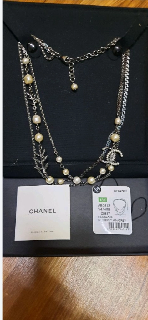 Chanel Pearl Necklace 진품 18금 Grey Metal 목걸이진주 18k Gold 샤넬cc로고 이미지