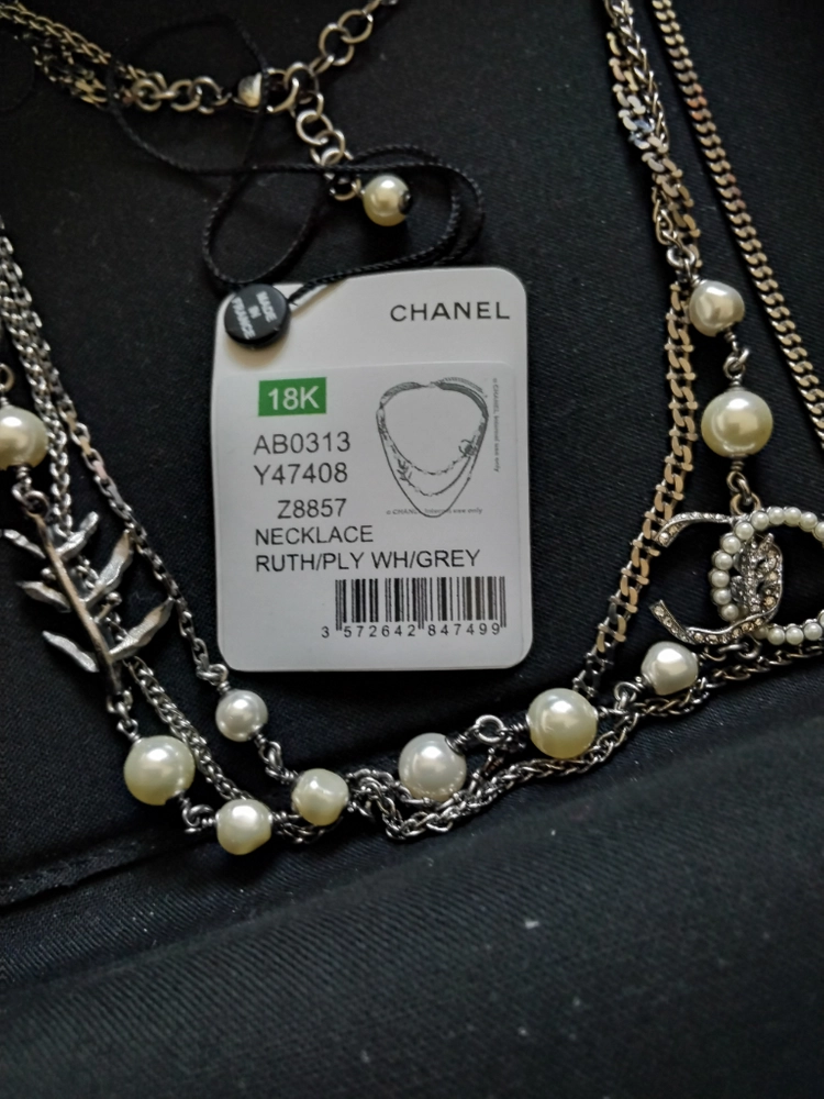 Chanel Pearl Necklace 진품 18금 Grey Metal 목걸이진주 18k Gold 샤넬cc로고 이미지