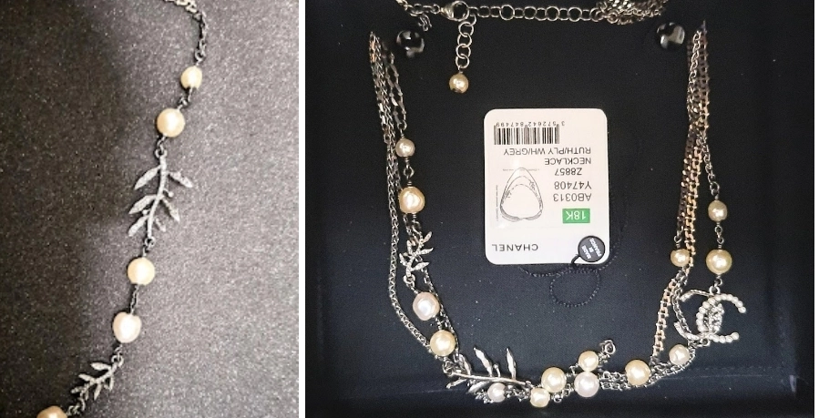 Chanel Pearl Necklace 진품 18금 Grey Metal 목걸이진주 18k Gold 샤넬cc로고 이미지