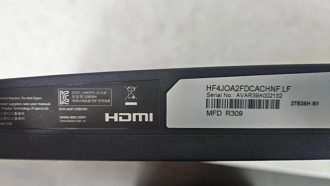 [풀박스] 알파스캔 AOC 27B36H3 IPS 120Hz 27인치 무결점 모니터 (상태 최상) 이미지
