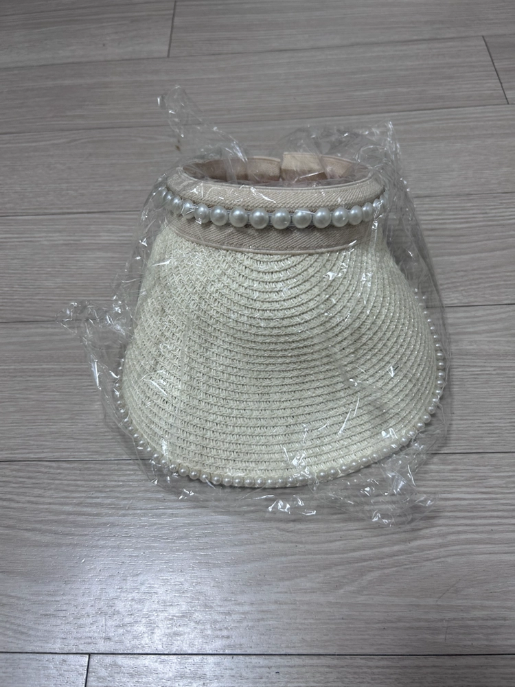 진주 장식 라탄 썬캡 모자 여름 모자 바캉스 모자 이미지