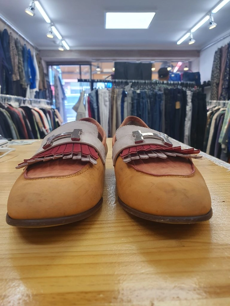 [정품/38] 에르메스 H 버클 콤비 가죽 로퍼 (245-250) 이미지