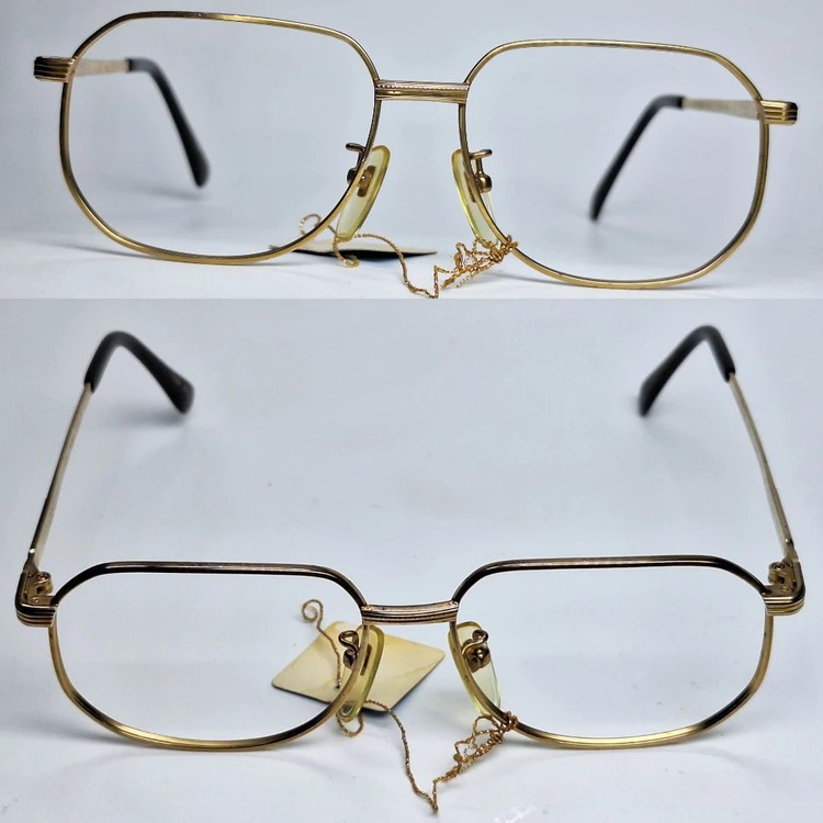 PRADO 571 안경테 52mm 골드 티타늄 이온도금 일본 빈티지 데드스톡 아메카지 레트로 Y2K 패션 아이웨어 이미지