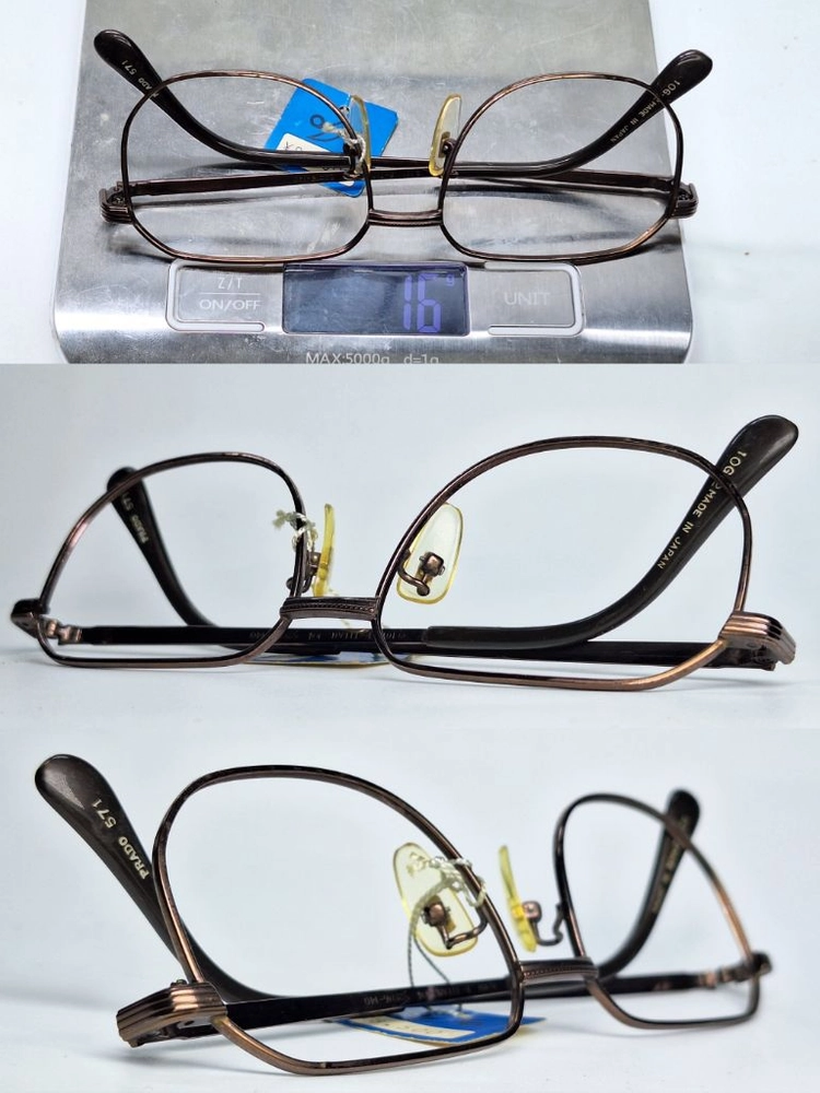 PRADO 571 안경테 52mm 브라운 티타늄 이온도금 일본 빈티지 데드스톡 아메카지 레트로 Y2K 패션 아이웨어 이미지