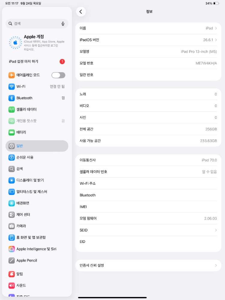 [새상품급/자급제] 아이패드 프로 13 m5 셀룰러 256기가 스페이스그레이 풀박 이미지