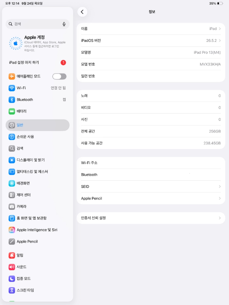 [애케플/배성능100] 아이패드 프로 13 m4 256기가 와이파이/애플펜슬 프로(추가 가능) 이미지