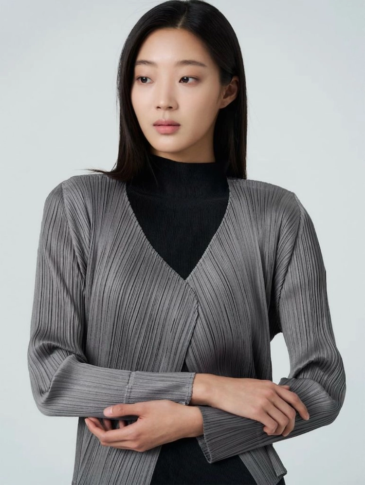 플리츠플리즈 베이직 가디건 블랙 그레이 라이트그레이 이미지