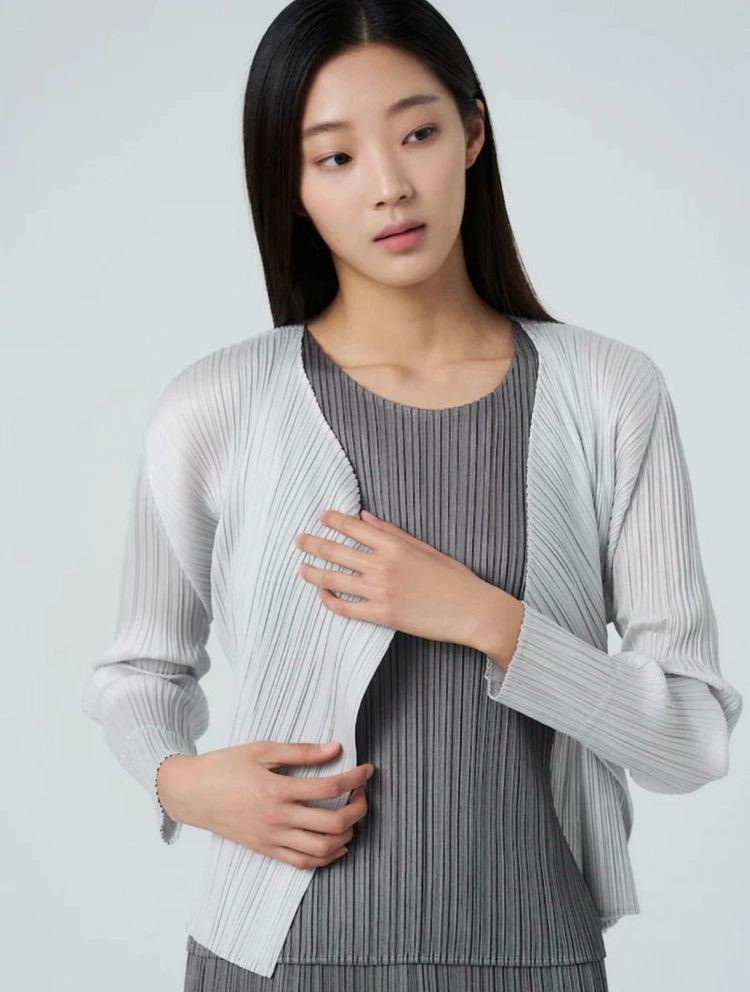 플리츠플리즈 베이직 가디건 블랙 그레이 라이트그레이 이미지