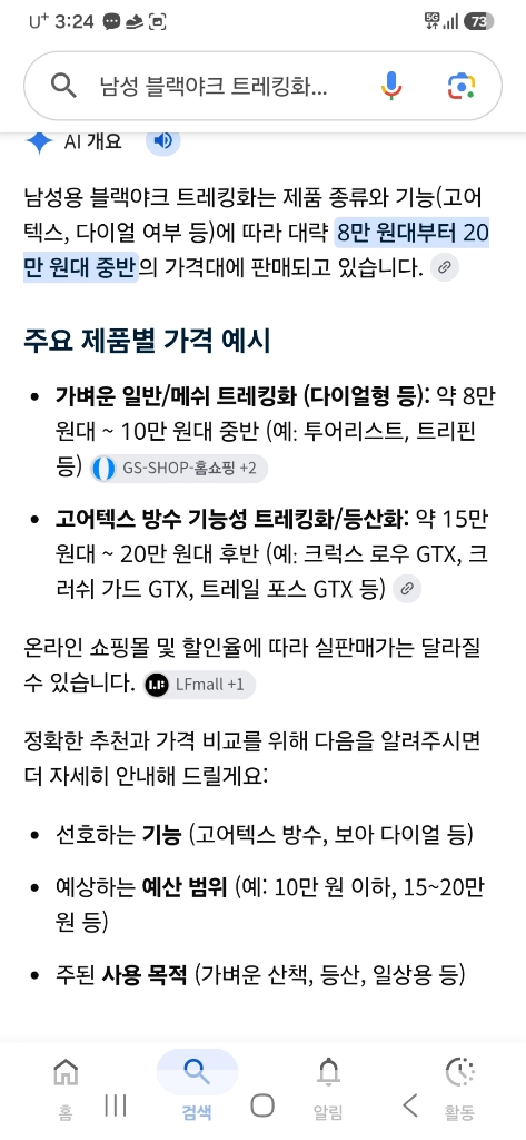 남성신발 블랙야크 트레킹화겸 운동화 이미지