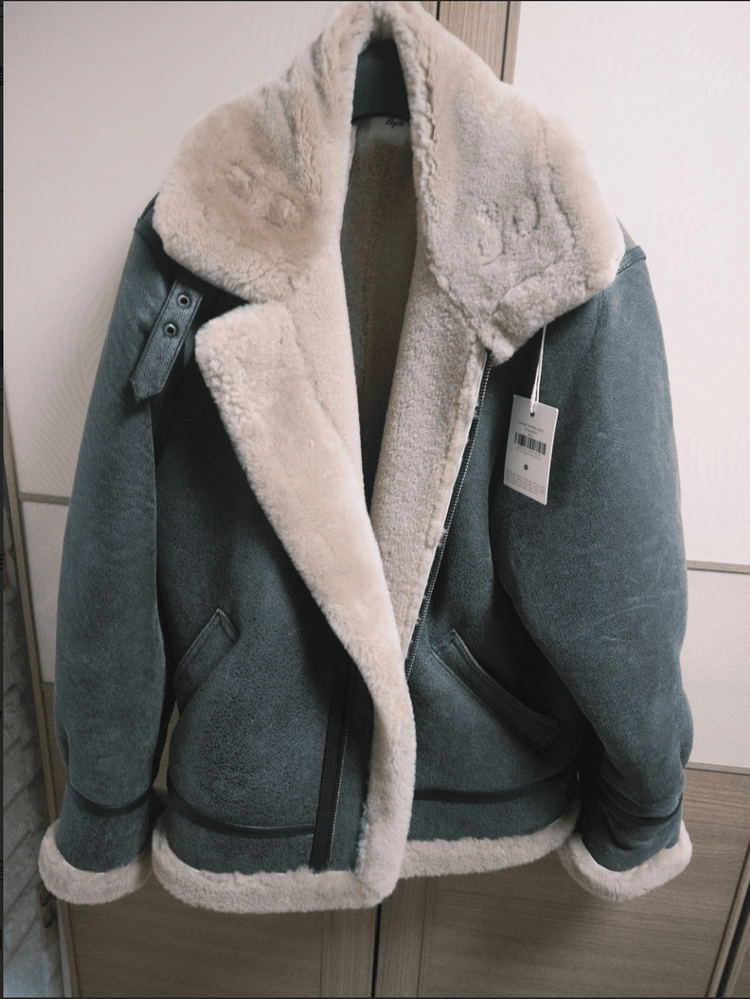 heyste / Distressed Shearling Jacket / Vintage Black 이미지