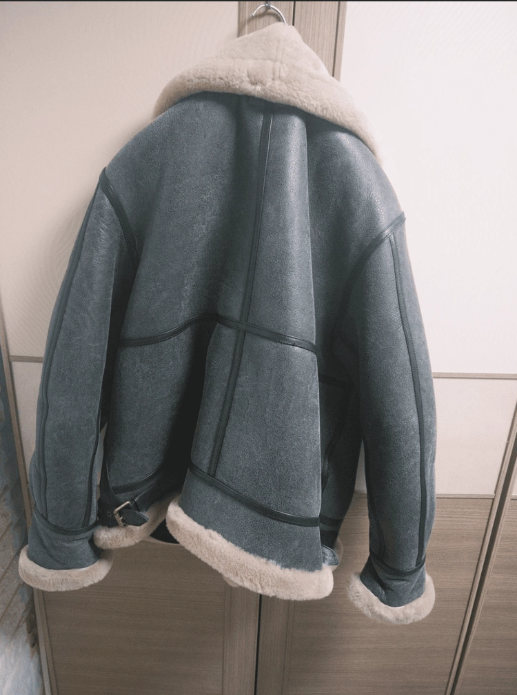 heyste / Distressed Shearling Jacket / Vintage Black 이미지