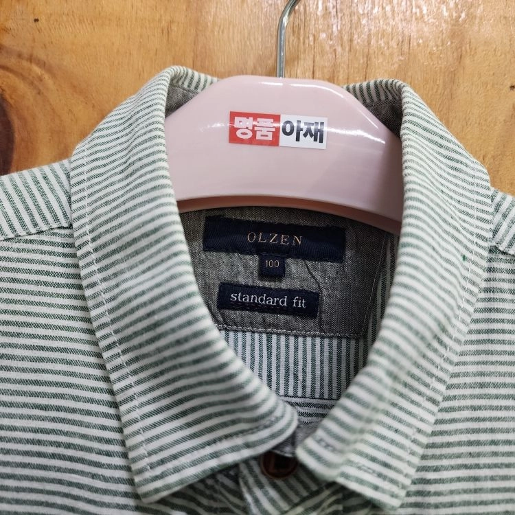 올젠 남성 린넨 혼방 스트라이프 롤업 긴팔 셔츠 그린 남방 100 이미지