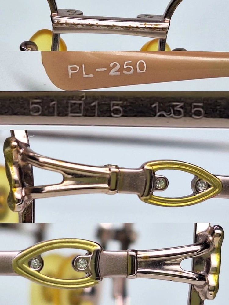 PL-250 안경테 51mm 여성용 보석장식 로즈골드 일본 빈티지 데드스톡 아메카지 레트로 클래식 Y2K 수입 패션 이미지