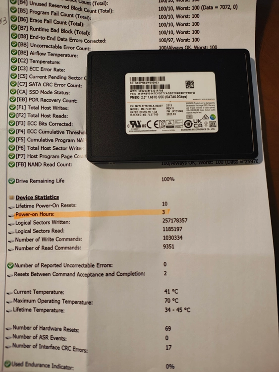 삼성 PM893 7.68TB 서버용 SSD (수명 100%) 이미지