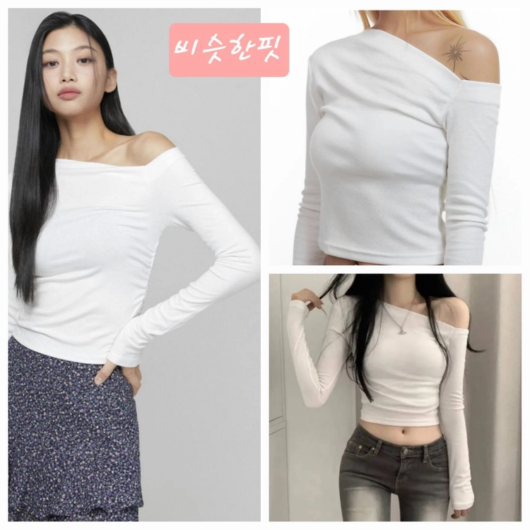 새상품 LYDIA 여성55 S 언발란스 오프숄더 아이보리 크롭 스판 긴팔 티셔츠 고퀄 여성의류 봄옷 가을옷 촉감좋은 이미지