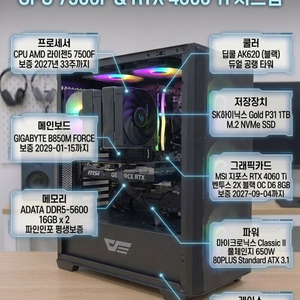 [가성비 극상] 라이젠 7500F + RTX 4060 Ti 게이밍 완본체 PC 판매 (AS 넉넉) 이미지