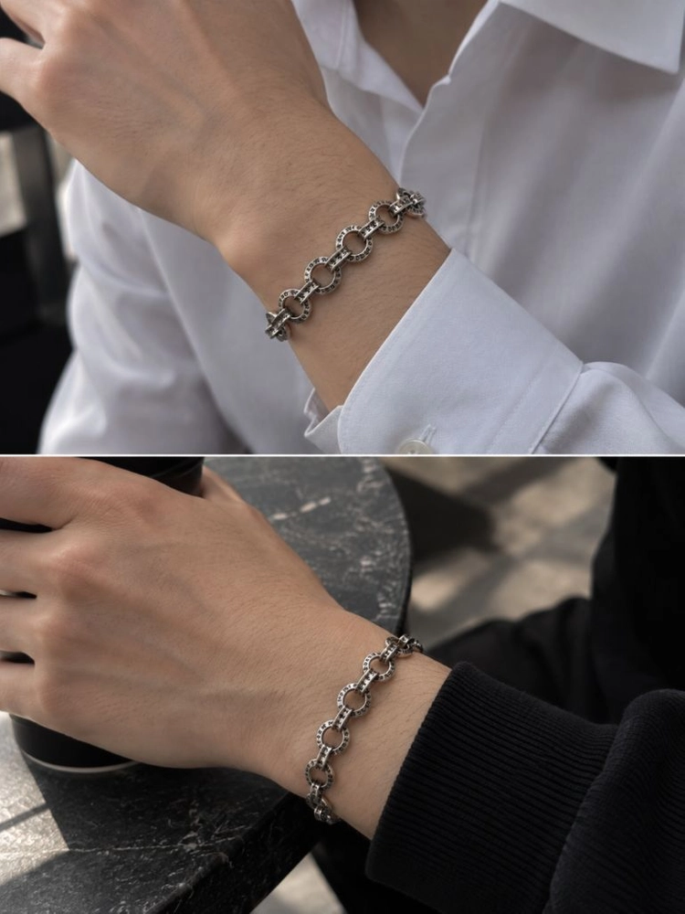 크롬하츠 스타일 원형체인 은팔찌 이미지