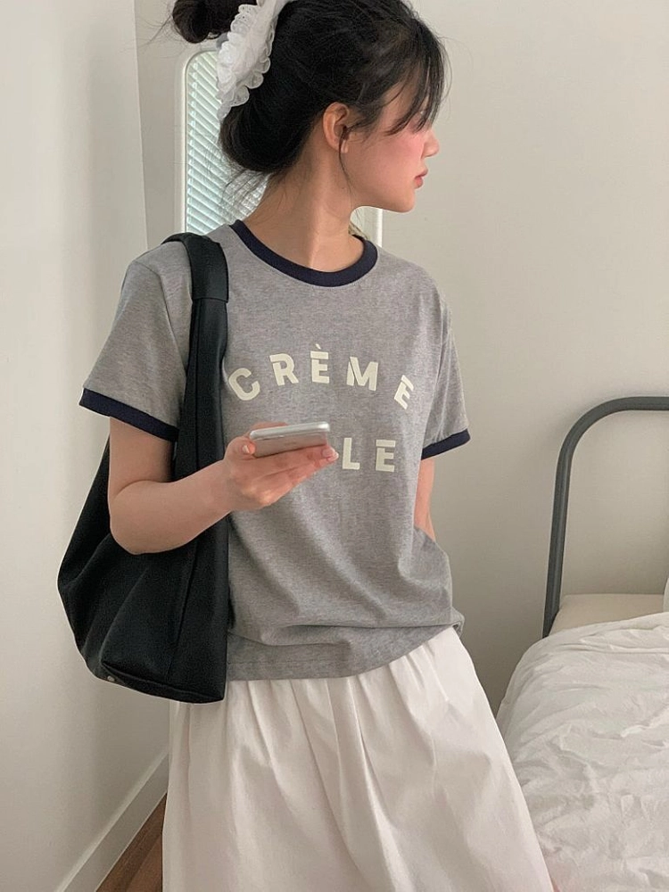 [새상품] 크림 배색 반팔티(재고털이) 이미지