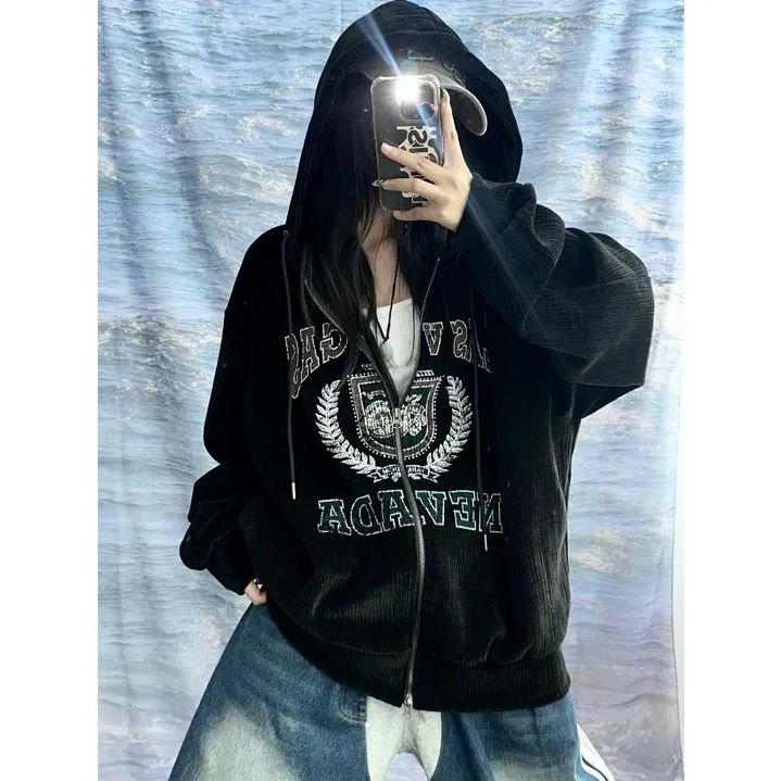 UNISEX 헤비 벨벳 코듀로이 빈티지 더 힙 루즈 후드 집업 이미지